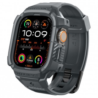 Tamsiai pilka sportinio stiliaus apyrankė/dėklas "Spigen Rugged Armor Pro" laikrodžiui Apple Watch Ultra 1 / 2 (49 MM)