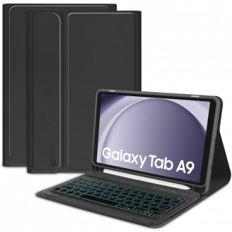 Juodas atverčiamas dėklas su klaviatūra "Tech-Protect SC Pen + Keyboard" skirtas Galaxy Tab A9 8.7 X110 / X115