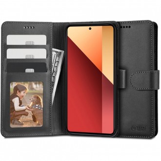 Juodas atverčiamas dėklas "Tech-Protect Wallet" telefonui Xiaomi Redmi Note 13 Pro 4G / LTE / Poco M6 Pro 4G / LTE