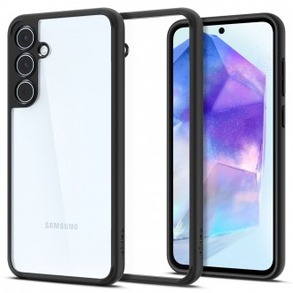 Itin tvirtas pusiau skaidrus dėklas juodais kraštais "Spigen Ultra Hybrid Frost Black" telefonui Samsung Galaxy A55 5G