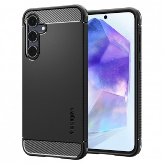 Juodas tekstūrinis dėklas "Spigen Rugged Armor" telefonui Samsung Galaxy A55 5G