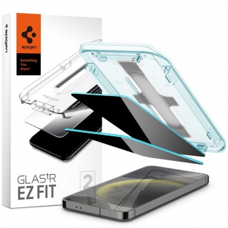 Privatumo suteikiantis apsauginis stikliukas "Spigen Glas.Tr ”EZ FIT Privacy (2-vnt)" su montavimo rėmeliu telefonui Samsung Galaxy S24 Plus