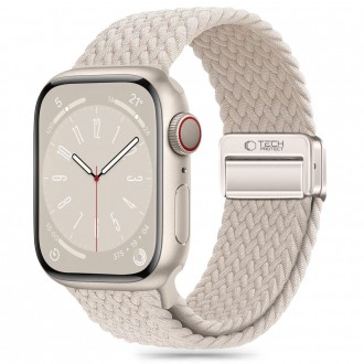 Kreminės spalvos tekstilinis dirželis "Tech-Protect Nylonmag" laikrodžiui Apple Watch 4 / 5 / 6 / 7 / 8 / 9 / 10 / SE / ULTRA 1 / 2 (44 / 45 / 46 / 49 MM)