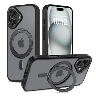 Juodas matinis dėklas/stovas "Tech-Protect Magring Magsafe" telefonui Apple iPhone 16 