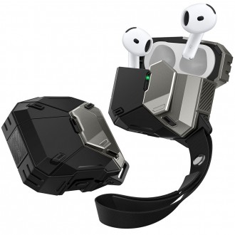 Juodas tvirtas ausinių dėklas "Supcase Matrix" skirtas Apple Airpods 4