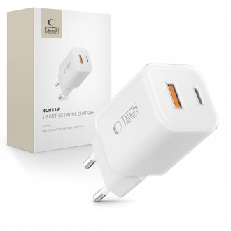 Baltas pakrovėjas-įkroviklis "Tech-Protect NCM33W 2-Port network charger PD20W"