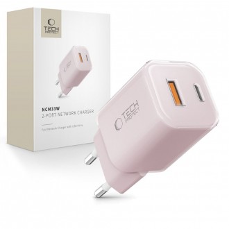 Baby Pink spalvos pakrovėjas-įkroviklis "Tech-Protect NCM33W 2-Port network charger PD20W"
