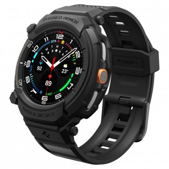 Juoda sportinio stiliaus apyrankė/dėklas "Spigen Rugged Armor Pro" laikrodžiui Samsung Galaxy Watch 8 Classic (46 MM)