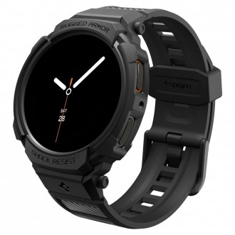 Juoda sportinio stiliaus apyrankė/dėklas "Spigen Rugged Armor Pro" laikrodžiui Samsung Galaxy Watch 8 (40 MM)
