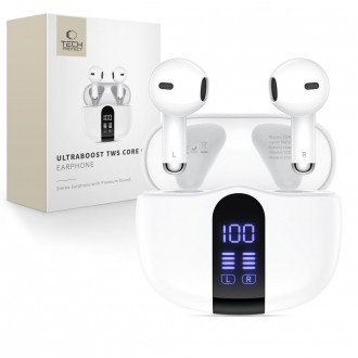 Baltos bevielės ausinės "Tech-Protect Ultraboost TWS Earphone Core G2"