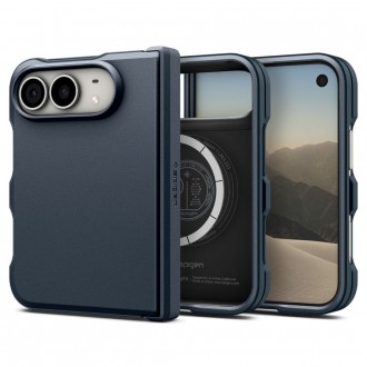 Tvirtas dviejų sluoksnių dėklas su stovu Spigen Tough Armor T Magsafe telefonui Apple iPhone DUO METAL SLATE