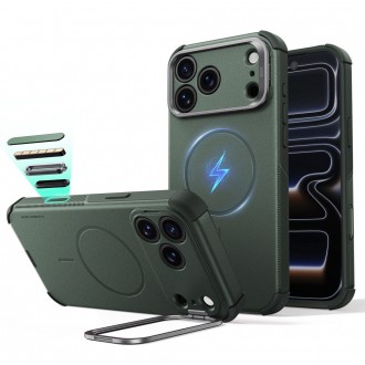 Tvirtas dėklas su kameros apsauga ir stovu "ESR Cyber Tough Kickstand Magsafe" telefonui Apple Iphone 17 PRO MAX / 18 PRO MAX GREEN