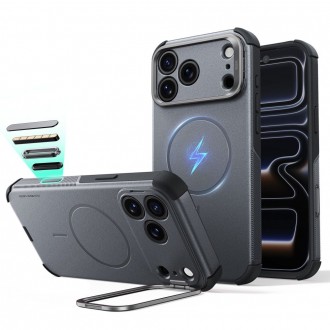 Tvirtas dėklas su kameros apsauga ir stovu "ESR Cyber Tough Kickstand Magsafe" telefonui Apple Iphone 17 PRO MAX / 18 PRO MAX GREY