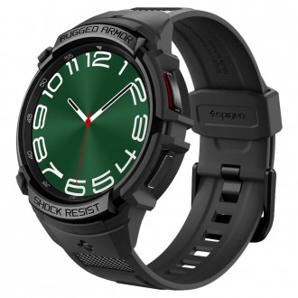 Juodos spalvos sportinio stiliaus apyrankė/dėklas "Spigen Rugged Armor Pro" laikrodžiui Galaxy Watch 6 Classic (47 MM)