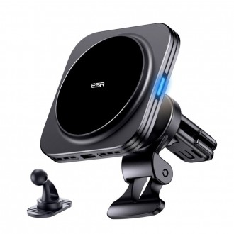 Telefono laikiklis "ESR Halolock Magnetic Magsafe Vent Car Mount Wireless Charger QI2 15W" juodas