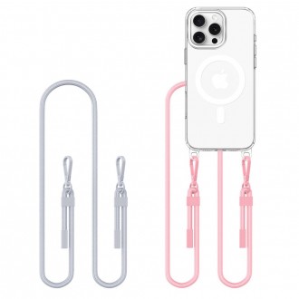 Skaidrus dėklas su dirželiais "Tech-Protect Flexair Chain Grey & Pink" skirtas Apple iPhone 16 Pro 