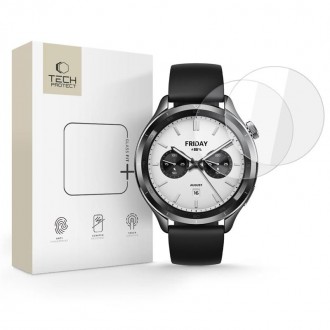 Apsauginis stiklas juodais krašteliais "Tech-Protect Glass Fit+" (2-vnt.) laikrodžiui Xiaomi Watch S4