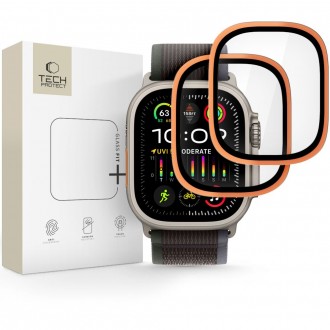 Oranžinės spalvos ekrano apsauga "Tech-Protect Glass Ring" (2-vnt.) laikrodžiui Apple Watch Ultra 1 / 2 / 3 (49 MM)