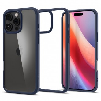 Itin tvirtas skaidrus dėklas mėlynais kraštais "Spigen Ultra Hybrid" telefonui Apple iPhone 16 Pro
