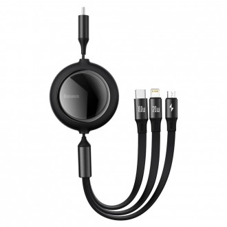 USB kabelis Baseus Bright Mirror iš Type-C į microUSB+Lightning+Type-C 100W 1.2m juodas CAMLC-AMJ01