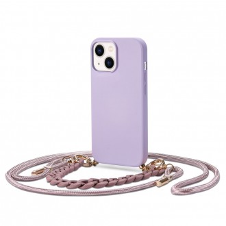 Alyvų spalvos silikoninis dėklas su dirželiu "Tech-protect Icon Chain" telefonui iPhone 14 Plus