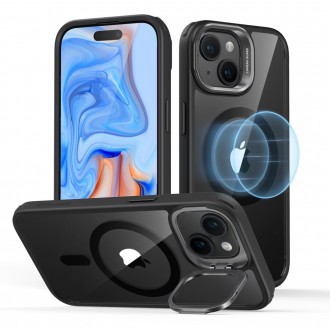 Skaidrus dėklas/stovas su juodomis detalėmis "Esr Classic Kickstand Halolock Magsafe" telefonui iPhone 15