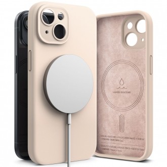 Rožinio smėlio spalvos dėklas "Ringke Silicone Magnetic Magsafe" telefonui iPhone 15