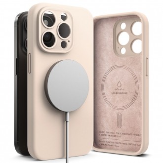 Rožinio smėlio spalvos dėklas "Ringke Silicone Magnetic Magsafe" telefonui iPhone 15 Pro Max
