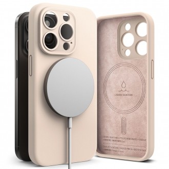 Rožinio smėlio spalvos dėklas "Ringke Silicone Magnetic Magsafe" telefonui iPhone 15 Pro