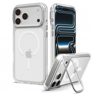 Dėklas su stovu Spigen Ultra Hybrid Optik S Magsafe telefonui Apple Iphone 17 PRO / 18 PRO CLEAR/SILVER