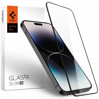 Juodais krašteliais apsauginis grūdintas stiklas "Spigen Glass Fc" telefonui iPhone 14 Pro 