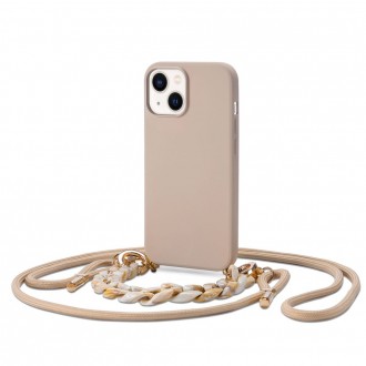 Smėlio spalvos silikoninis dėklas su dirželiu "Tech-protect Icon Chain" telefonui iPhone 14 Plus
