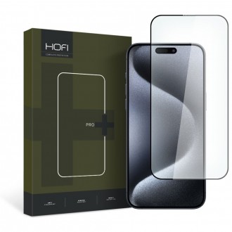 Apsauginis grūdintas stiklas juodais krašteliais Hofi Glass Pro+ telefonui iPhone 15 Pro
