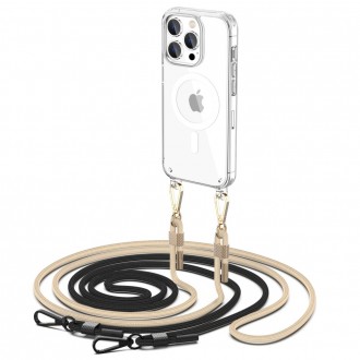 Skaidrus dėklas su dirželiais "Tech-Protect Flexair Chain Black & Beige" skirtas iPhone 15 Pro
