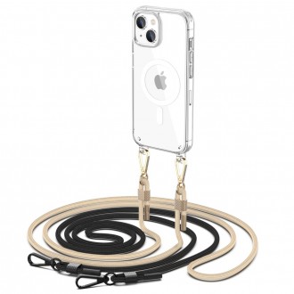 Skaidrus dėklas su dirželiais "Tech-Protect Flexair Chain Black & Beige" skirtas iPhone 15 Plus