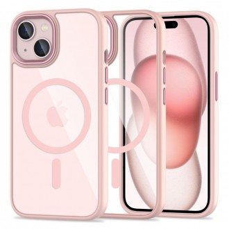 Skaidrus dėklas su rožinėmis detalėmis detalėmis "Tech-Protect Magmat Magsafe" telefonui iPhone 15