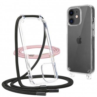 Skaidrus dėklas su dirželiais "Tech-Protect Flexair Chain Black & Pink" skirtas iPhone 11 