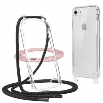 Skaidrus dėklas su dirželiais "Tech-Protect Flexair Chain Black & Pink" skirtas iPhone 7 / 8 / SE 2020 / 2022