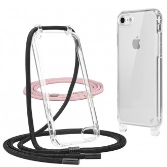 Skaidrus dėklas su dirželiais "Tech-Protect Flexair Chain Black & Pink" skirtas iPhone 7 / 8 / SE 2020 / 2022