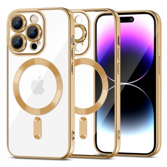 Skaidrus dėklas su auksinėmis detalėmis "Tech-Protect Magshine Magsafe" telefonui iPhone 15 Pro