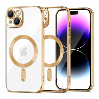 Skaidrus dėklas su auksinėmis detalėmis "Tech-Protect Magshine Magsafe" telefonui iPhone 15 Plus