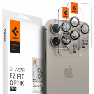 Titanium spalvos kameros apsauga "Spigen Optik.Tr Ez Fit Camera Protector" (2vnt.) telefonui Apple iPhone 14 PRO / PRO MAX / 15 PRO / PRO MAX / 16 PRO / PRO MAX
