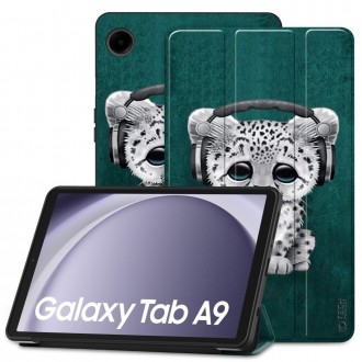 Žalias atverčiamas dėklas Tech-Protect "Smartcase Sad Cat" planšetei Samsung Galaxy Tab A9 8.7 X110 / X115
