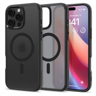 Itin tvirtas pusiau skaidrus juodos spalvos dėklas "Spigen Ultra Hybrid Mag Magsafe" telefonui Apple iPhone 16 Pro