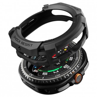 Juodas dėklas "Spigen Rugged Armor" laikrodžiui Samsung Galaxy Watch 8 Classic (46 MM)