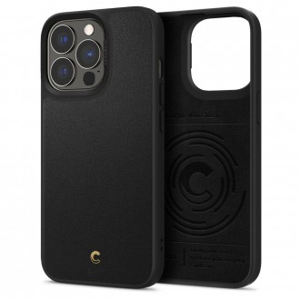 Juodas šiurkščios odos tekstūros dėklas "Spigen Cyrill Leather Brick" telefonui iPhone 13 Pro Max