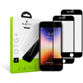 Apsauginis grūdintas stiklas juodais kraštais "Glastify Otg+" telefonui iPhone 7 / 8 / SE 2020 / 2022 (pakuotėje 2 vnt.)