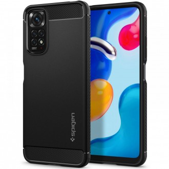 Juodas tekstūrinis dėklas "Spigen Rugged Armor" telefonui Xiaomi Redmi Note 11 / 11S