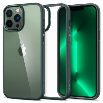 Itin tvirtas permatomas dėklas žalios spalvos kraštais "Spigen Ultra Hybrid" telefonui iPhone 13 Pro Max