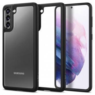 Itin tvirtas skaidrus dėklas juodais kraštais "Spigen Ultra Hybrid Matte Black" telefonui Samsung Galaxy S21